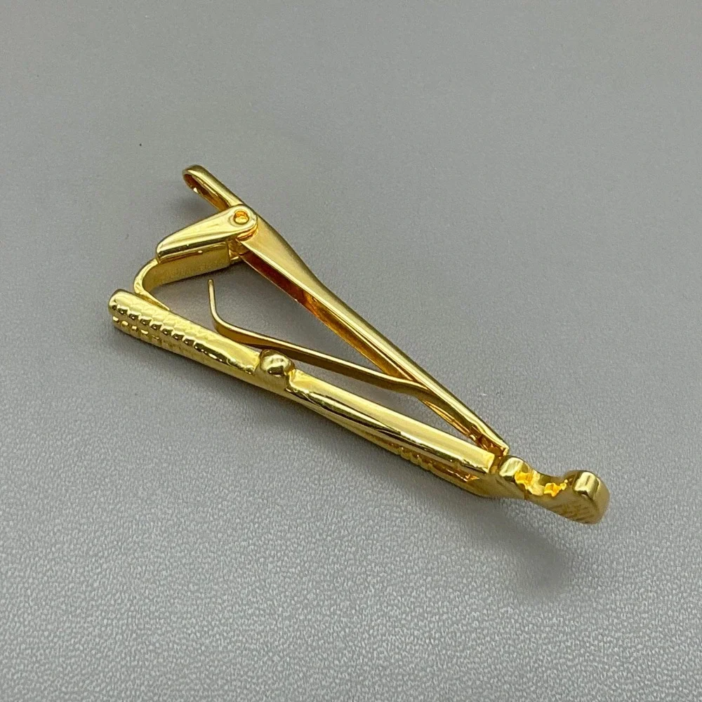 Vintage Gold Tone Golf Club Tie Clip Tie Bar Men's Novelty Sports Accessory